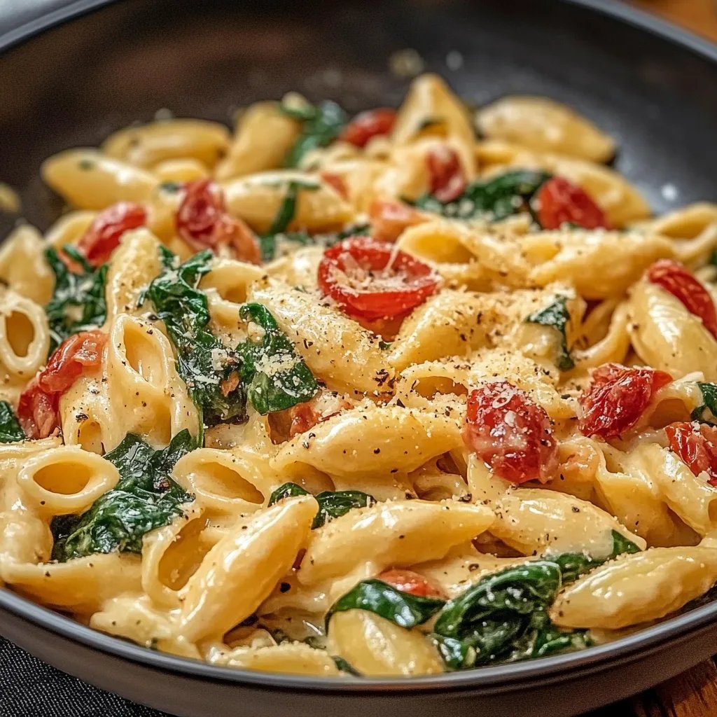 Leckere Spinat-Tomaten-Pasta