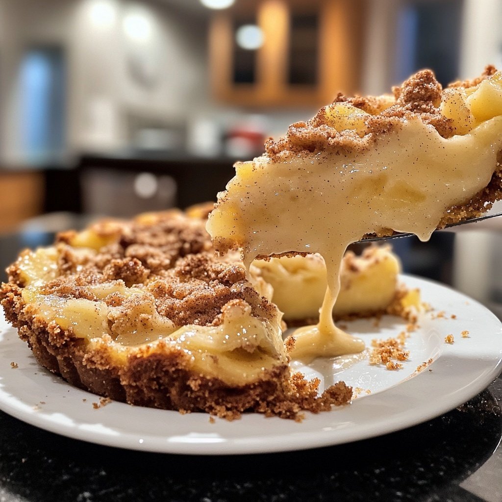 Traditioneller Apfelkuchen mit Pudding und Zimtstreuseln