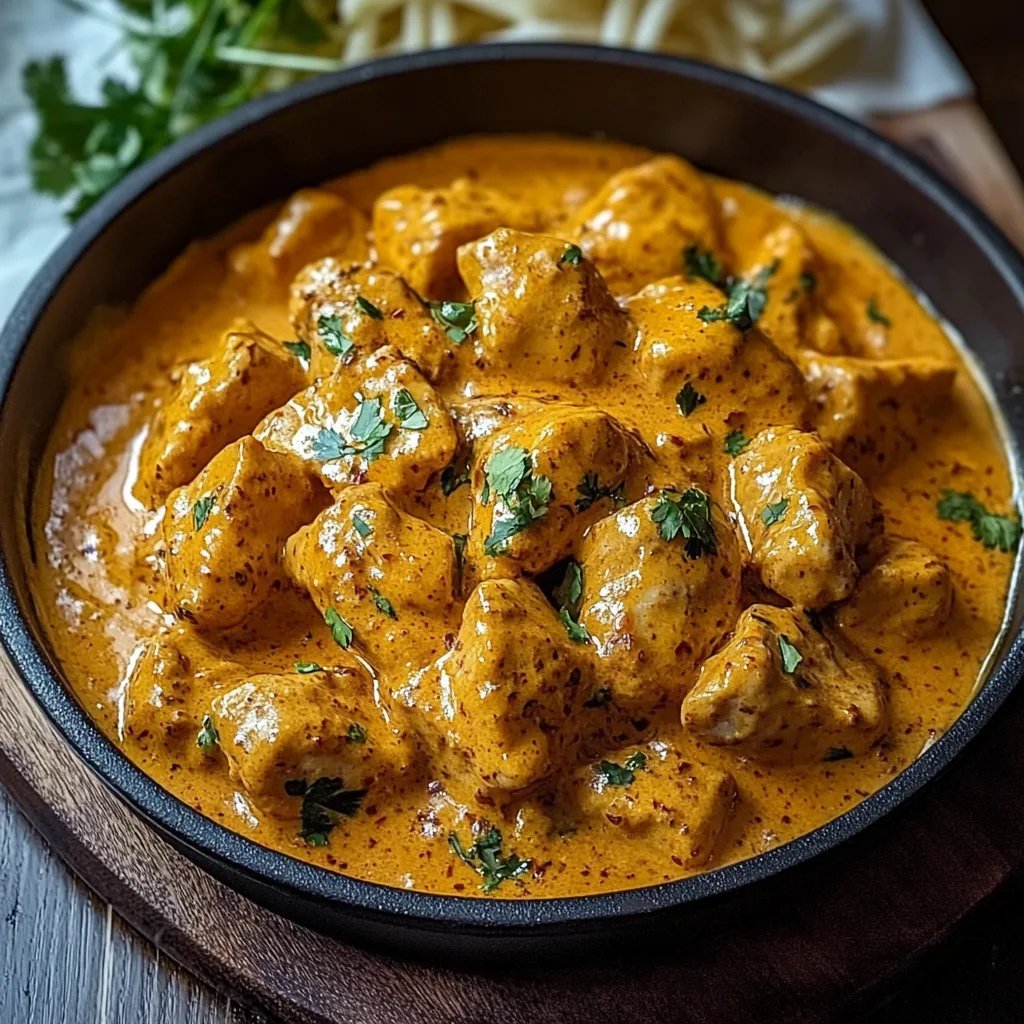 Butter Chicken mit Knoblauchsauce und knusprigen Pommes