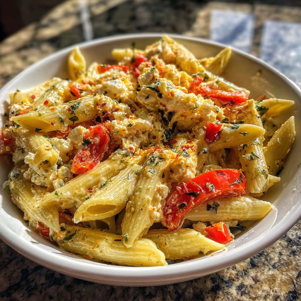 Penne mit Paprika und Feta